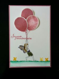 petite carte avec le set de tampons poussière de fée, bouquet de ballons stampin'up