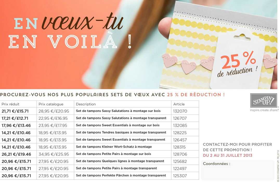 Promotion tampons stampin up juillet 2013