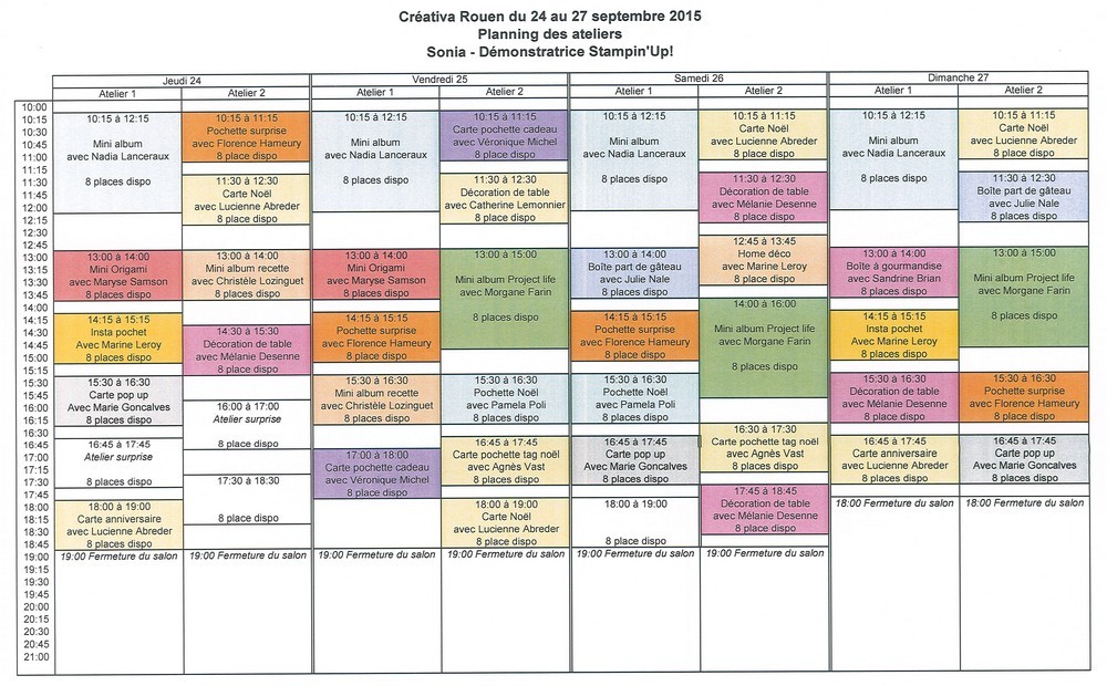 planning des ateliers créativa a rouen septembre 2015